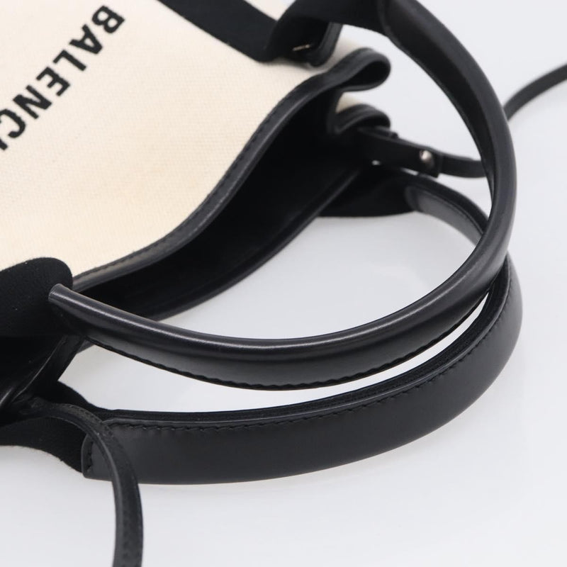 Balenciaga Navy Cabas Canvas With Leather White Bag
