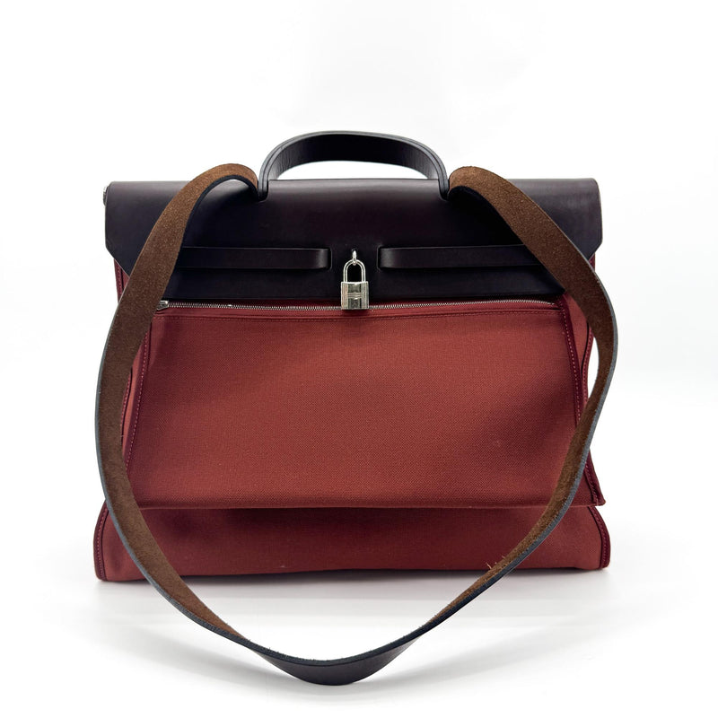 Hermes Herbag Zip Leather And Toile Brown Canvas Bag