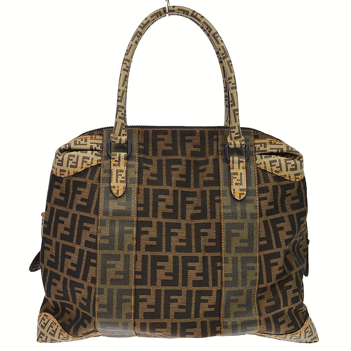 Fendi B Mix Zucca Mixed Media Brown Canvas Bag