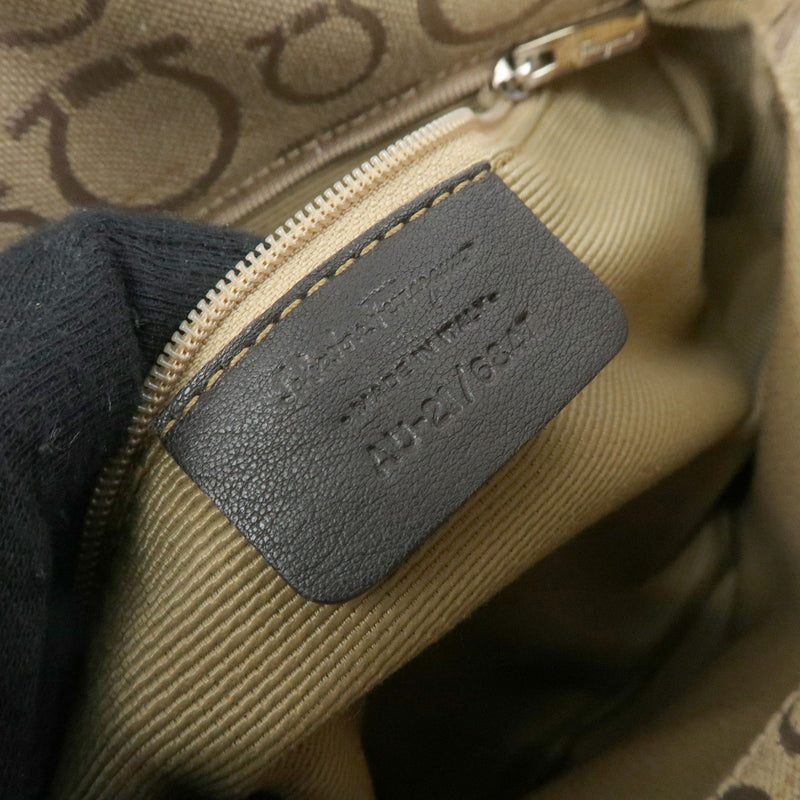 Salvatore Ferragamo Gancini Handle Leather Beige Canvas Bag
