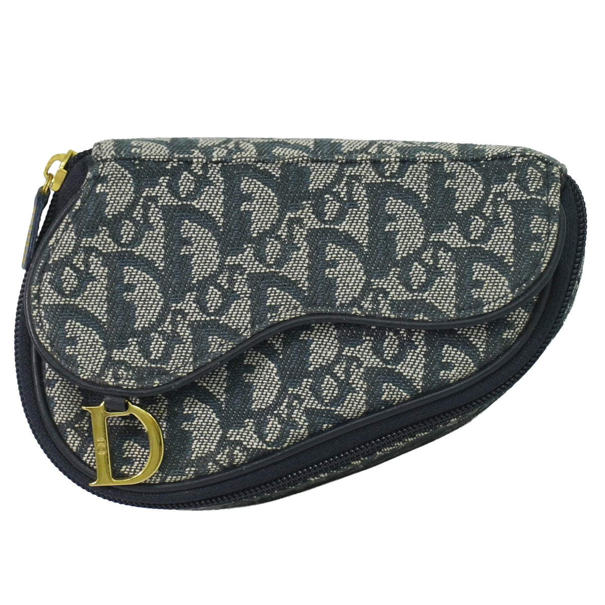 Christian Dior Saddle Zip Diorissimo Canvas Navy Bag