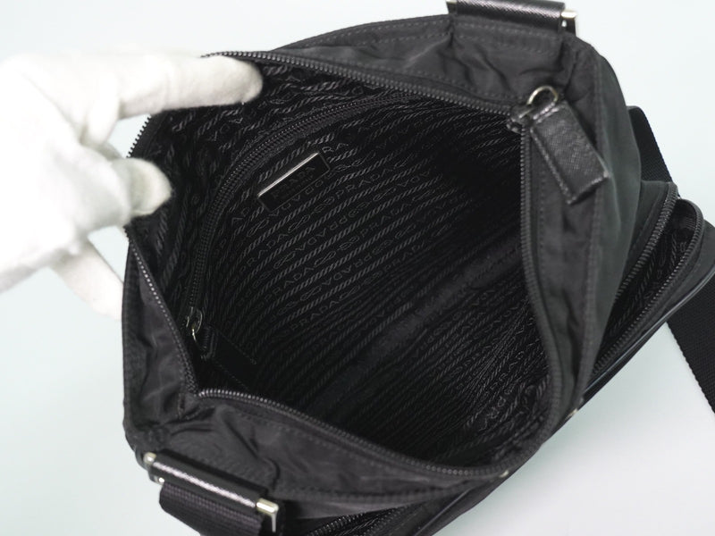 Prada Front Pocket Messenger Quilted Tessuto Black Nylon