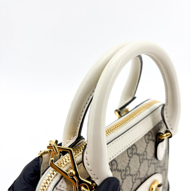 Gucci Horsebit 1955 Top Handle Gg Coated Canvas With Leather Beige Bag