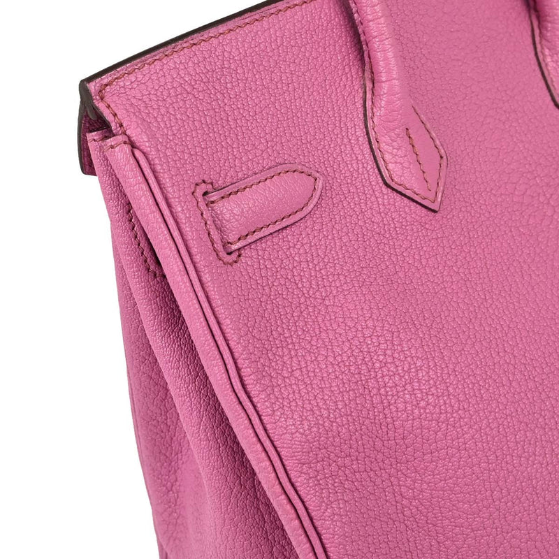 Hermes Hac Birkin Pink Chevre De Coromandel With Palladium Hardware Leather Bag