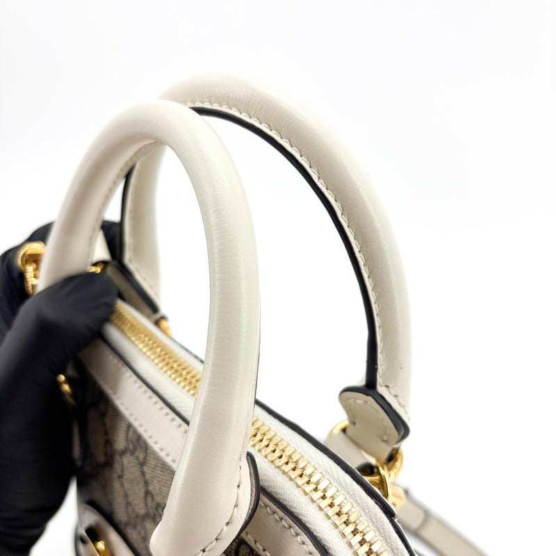 Gucci Horsebit 1955 Top Handle Gg Coated Canvas With Leather Beige Bag