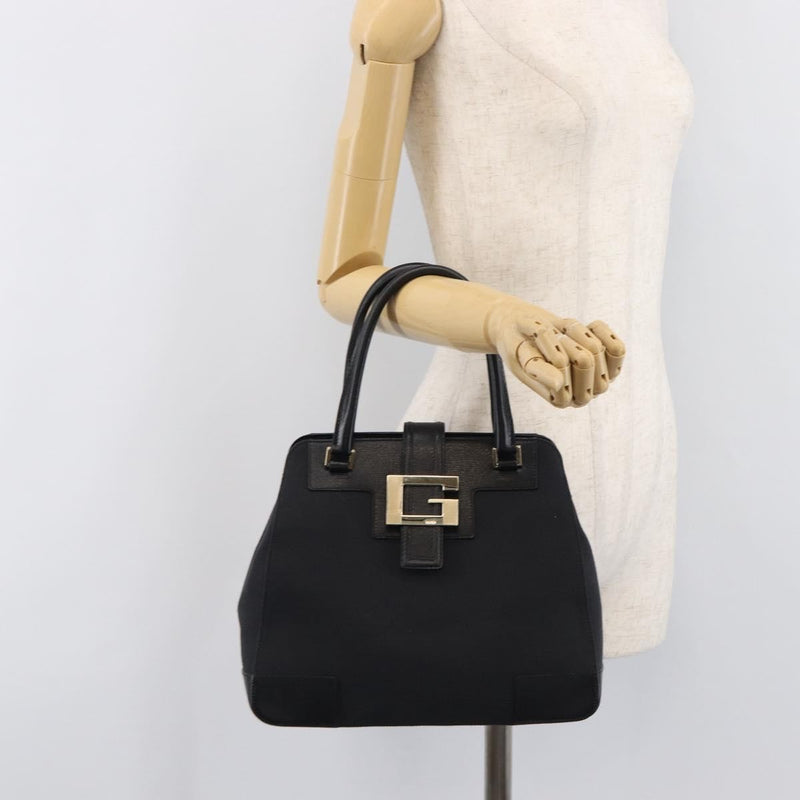 Gucci Vintage G Logo Canvas Black Leather Bag
