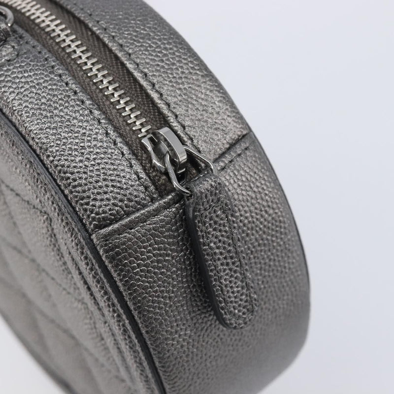 Chanel Filigree Round Clutch With Chain Quilted Iridescent Caviar Gray Leather