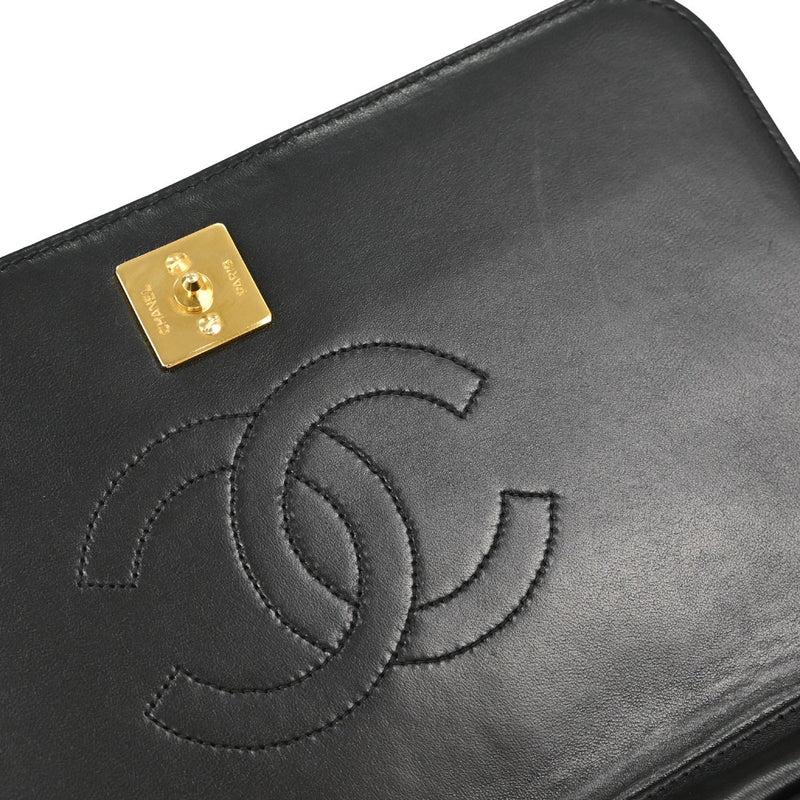 Chanel Vintage Full Flap Quilted Lambskin Black Leather Bag