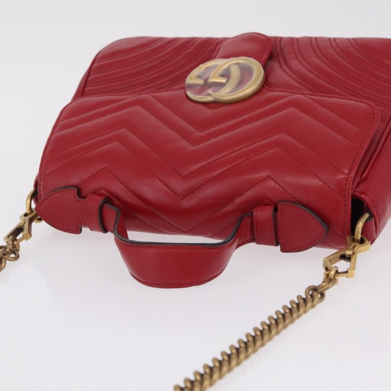 Gucci Gg Marmont Top Handle Matelasse Leather Red Bag