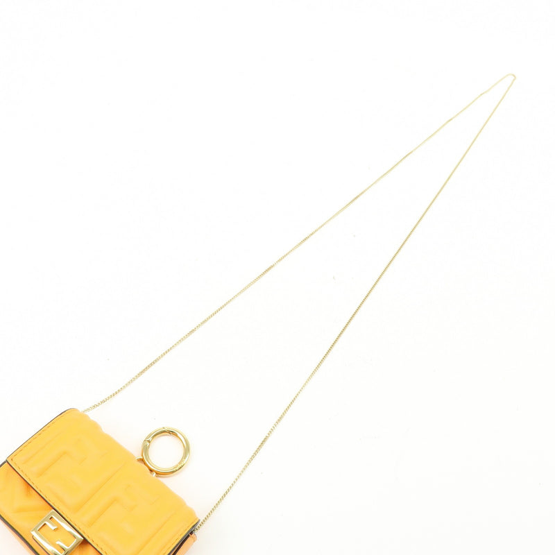 Fendi Chain Baguette Charm Zucca Embossed Leather Orange Bag
