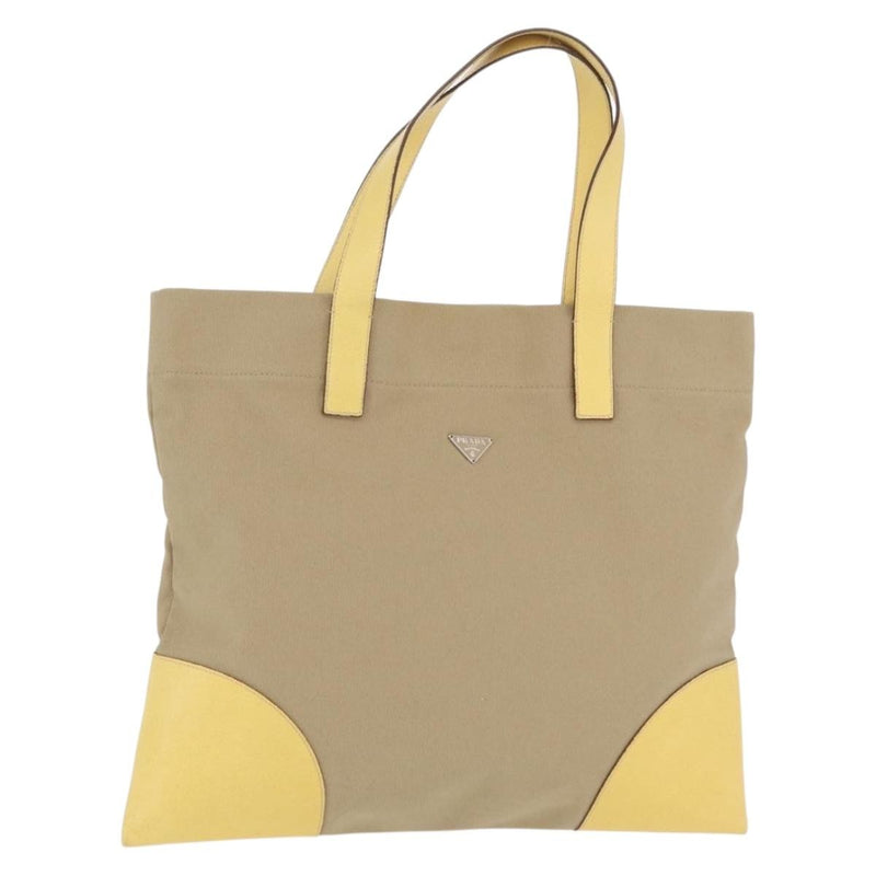 Prada Lux Convertible Open Tote Canvas And Leather Beige