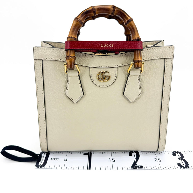 Gucci Diana Nm Bamboo Handle Leather White Bag
