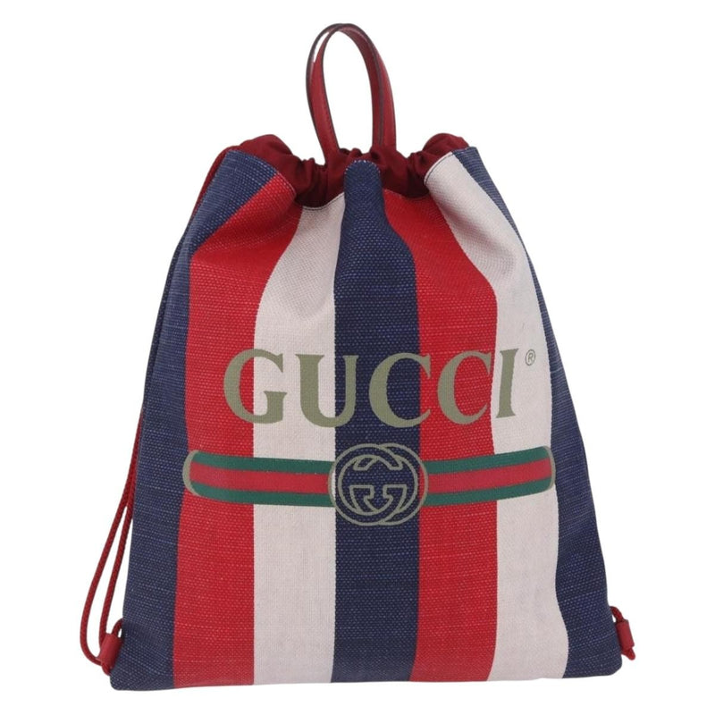 Gucci Logo Drawstring Striped Canvas Multicolour Bag