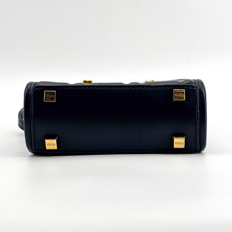 Fendi Sunshine Shopper Striped Suede Black Leather Bag