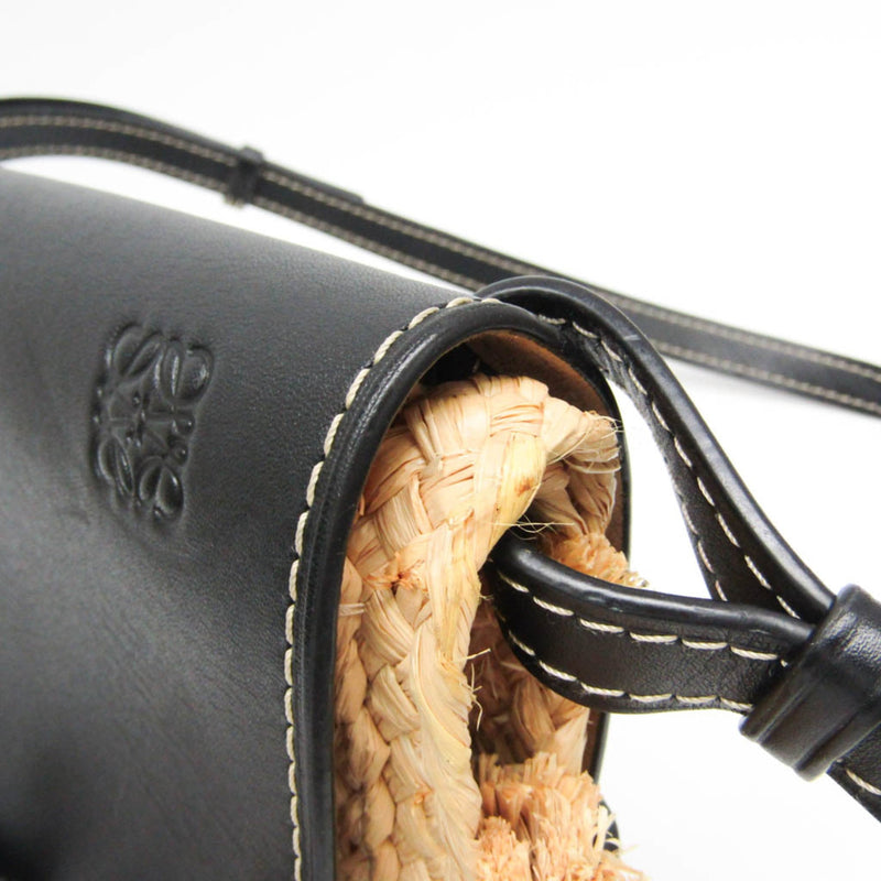 Loewe Gate Leather With Raffia Black Bag