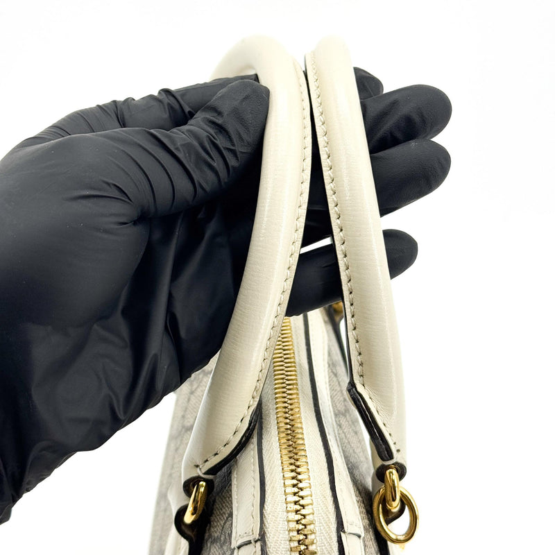 Gucci Horsebit 1955 Top Handle Gg Coated Canvas With Leather White Bag