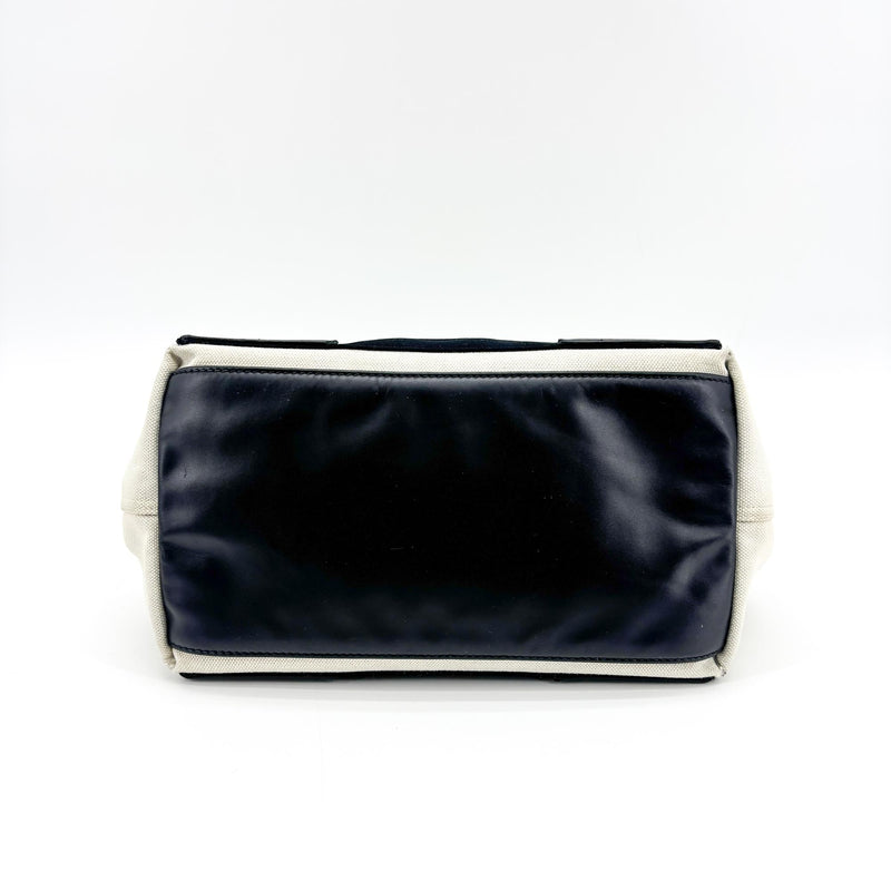 Balenciaga Navy Cabas Canvas With Leather Black Bag