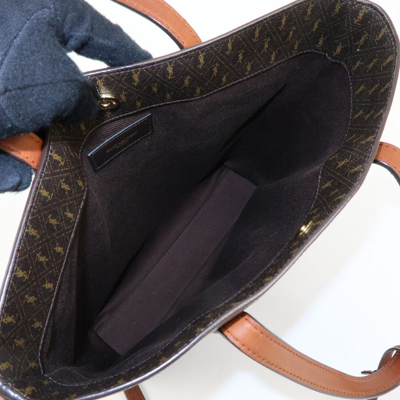 Saint Laurent Le Monogramme Shopper Monogram All Over Coated Canvas And Leather Brown Pvc Bag