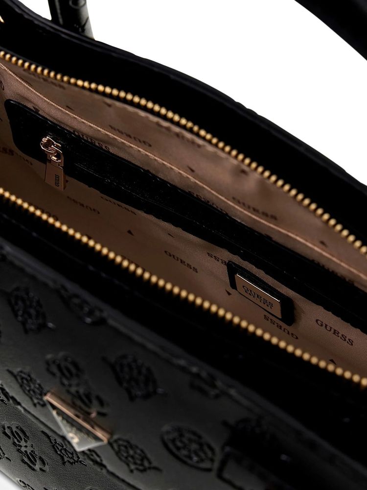 Guess Logo-Embossed Polyurethane Satchel Bag — Black