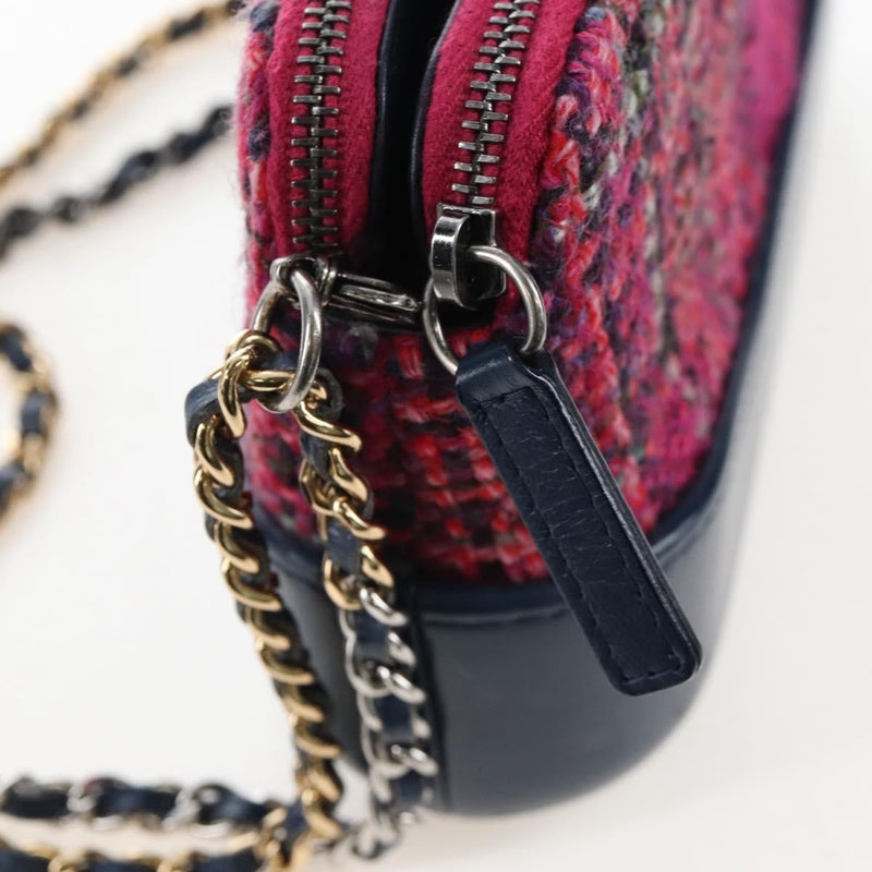 Chanel Gabrielle Double Zip Clutch With Chain Quilted Tweed Pink