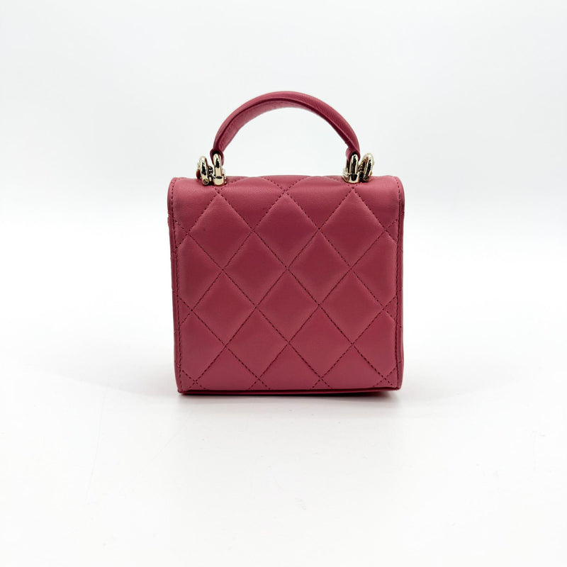 Chanel Square Classic Flap Top Handle Clutch With Chain Quilted Lambskin Pink Leather