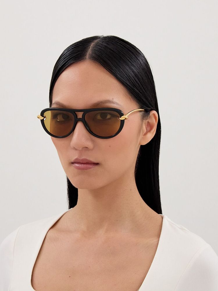 Bottega Veneta Bv1418s Bio Injection Aviator Sunglasses — Black