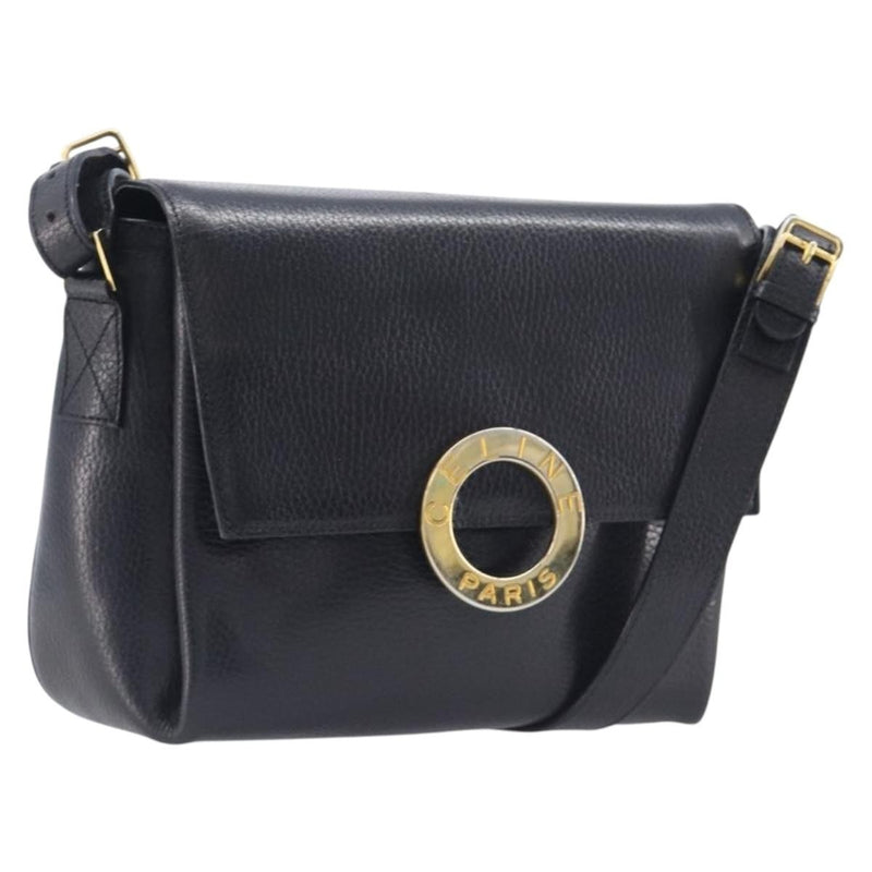 Celine Vintage Circle Logo Leather Black Bag