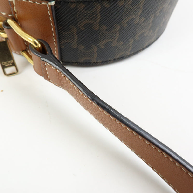 Celine Round Purse On Strap Triomphe Coated Canvas Brown Bag