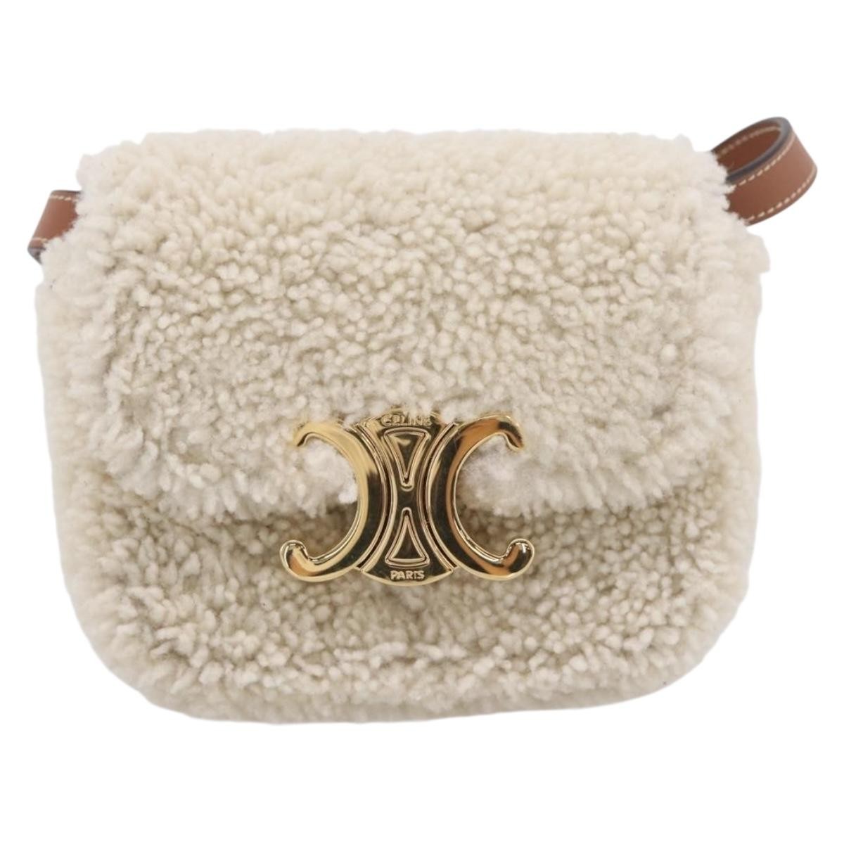 Celine Triomphe Shoulder Shearling Beige Wool Bag
