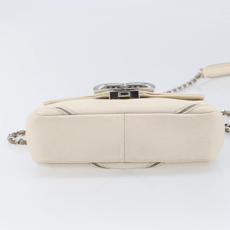 Chanel Macro Flap Chevron Caviar White Calfskin Bag