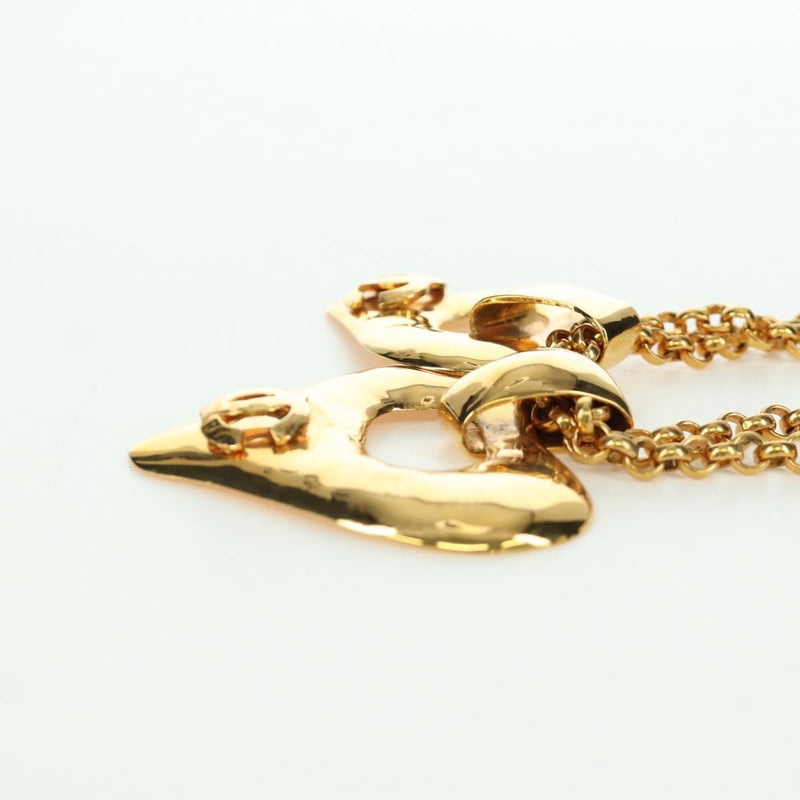 Chanel Vintage Cc Heart Pendant Long Metal Gold Bijoux