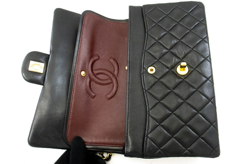 Chanel Classic Timeless Double Flap Quilted Lambskin Black Leather Bag
