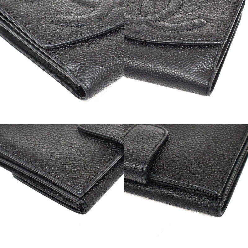 Chanel Vintage Timeless Bifold Caviar Black Leather Accessory