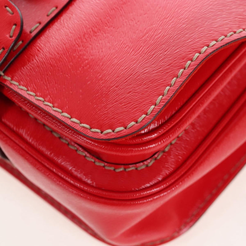 Fendi Secret Code F3 Convertible Satchel Textured Leather Red