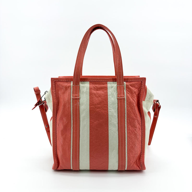 Balenciaga Bazar Striped Leather White Bag