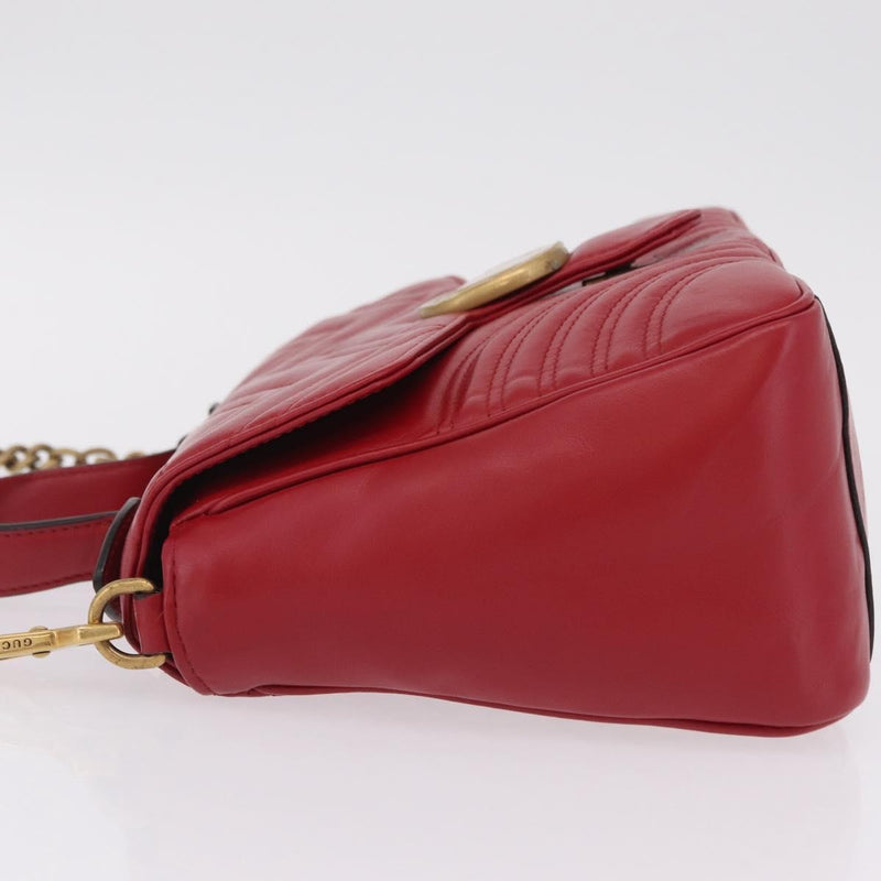 Gucci Gg Marmont Top Handle Matelasse Leather Red Bag