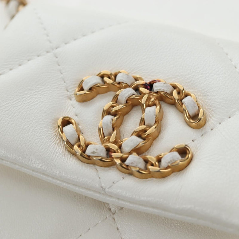 Chanel 19 Card Holder On Chain Quilted Leather White Bag