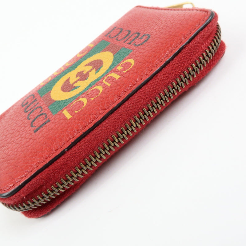 Gucci Logo Zip Card Case Printed Leather Red Accessory