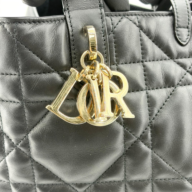 Christian Dior Toujours Macrocannage Quilt Calfskin Black Leather Bag