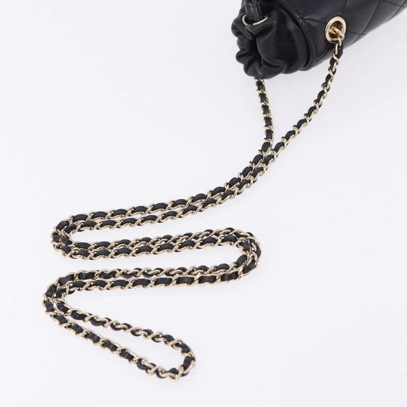 Chanel Drawstring Bucket With Chain Quilted Lambskin Black Leather Bag