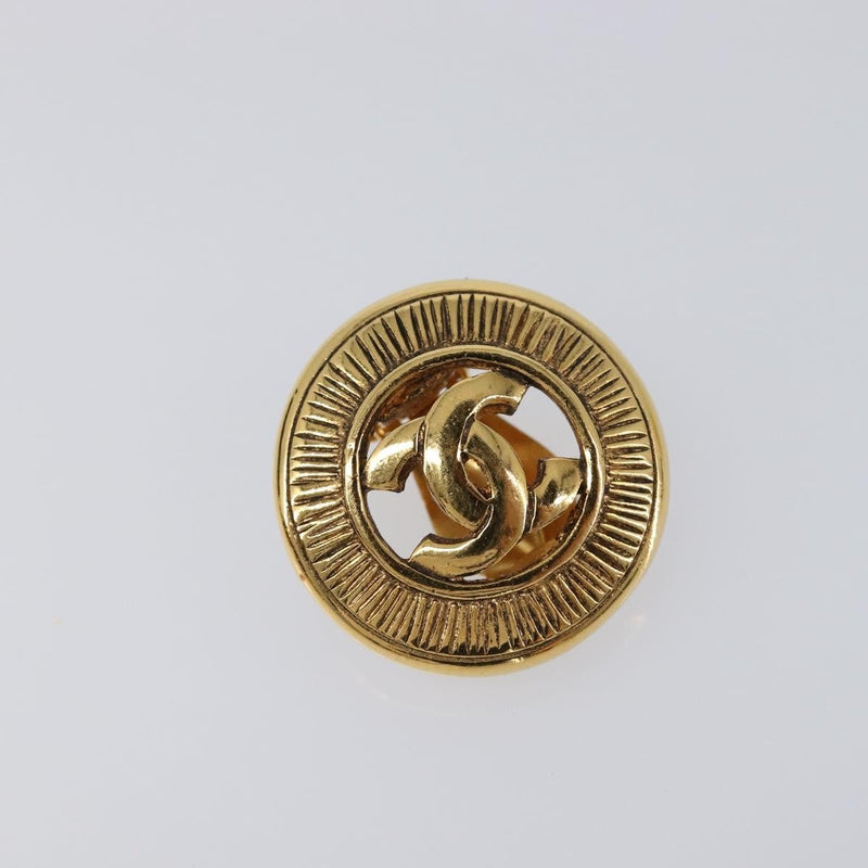 Chanel Vintage Cc Round Clip-On Metal Gold Bijoux