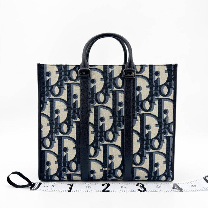 Christian Dior Book Tote With Strap Oblique Canvas Black