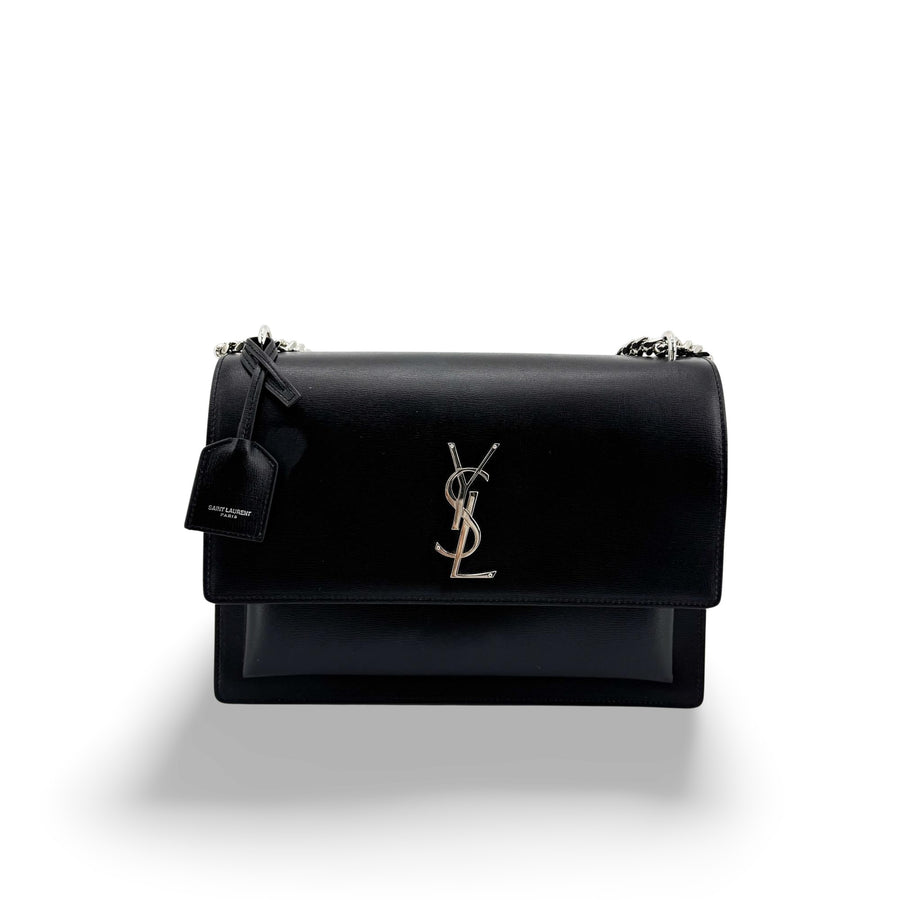 Saint Laurent Sunset Leather Black Calfskin Bag