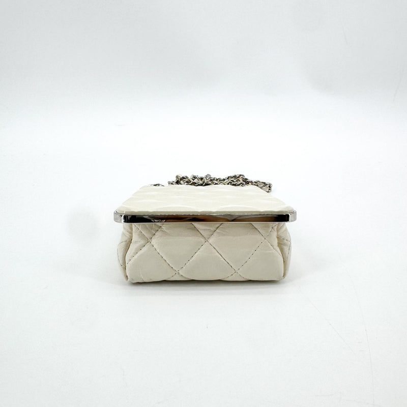 Chanel Cc Frame Clutch With Chain Quilted Lambskin And Plexiglass Beige Leather