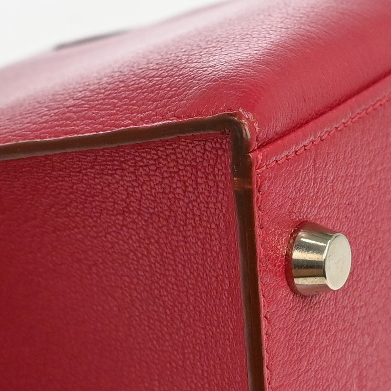 Hermes Kelly Red Chevre De Coromandel With Palladium Hardware Pink Calfskin Bag