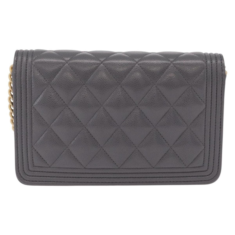 Chanel Boy Wallet On Chain Quilted Caviar Gray Leather Bag
