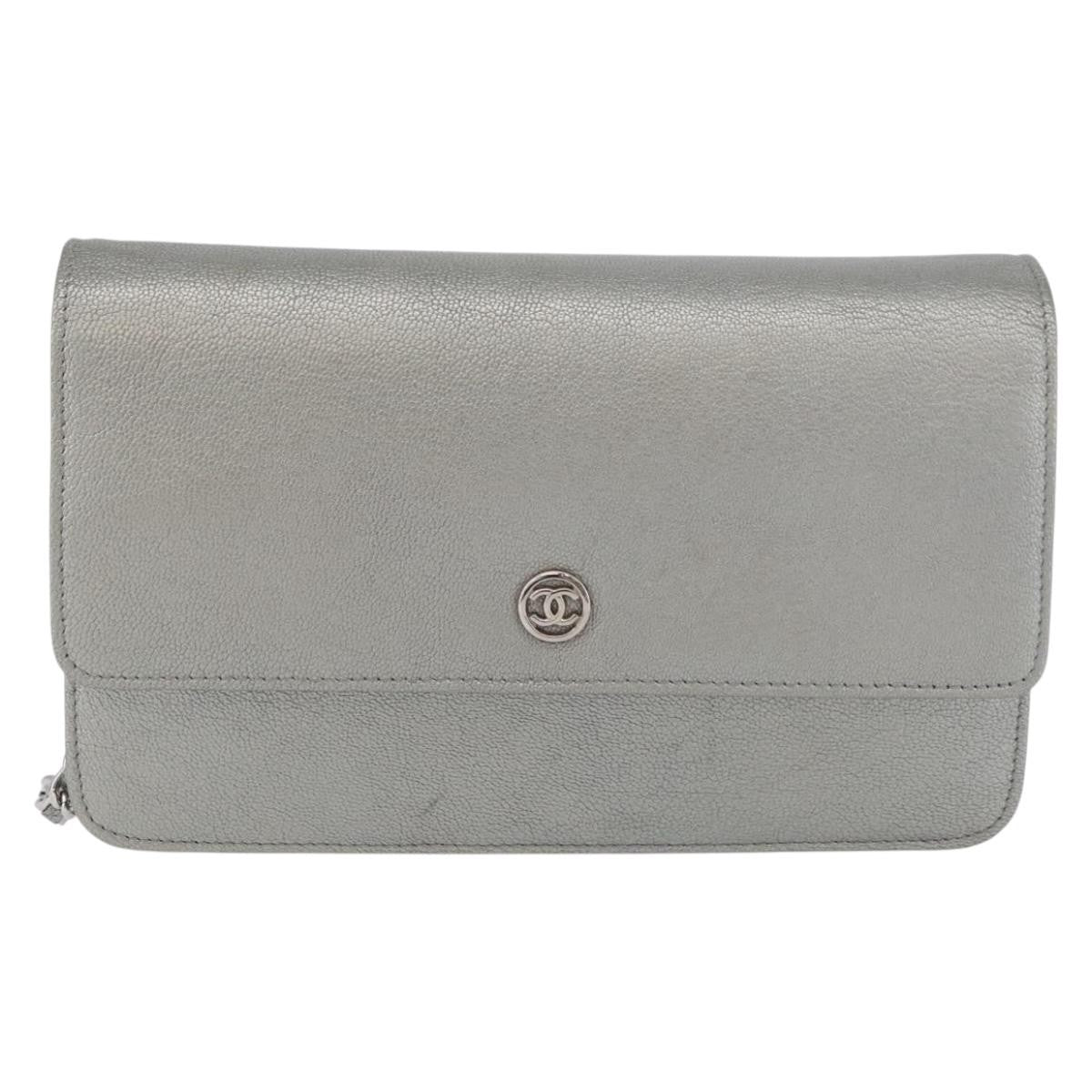 Chanel Round Cc Wallet On Chain Goatskin Silver Leather Bag