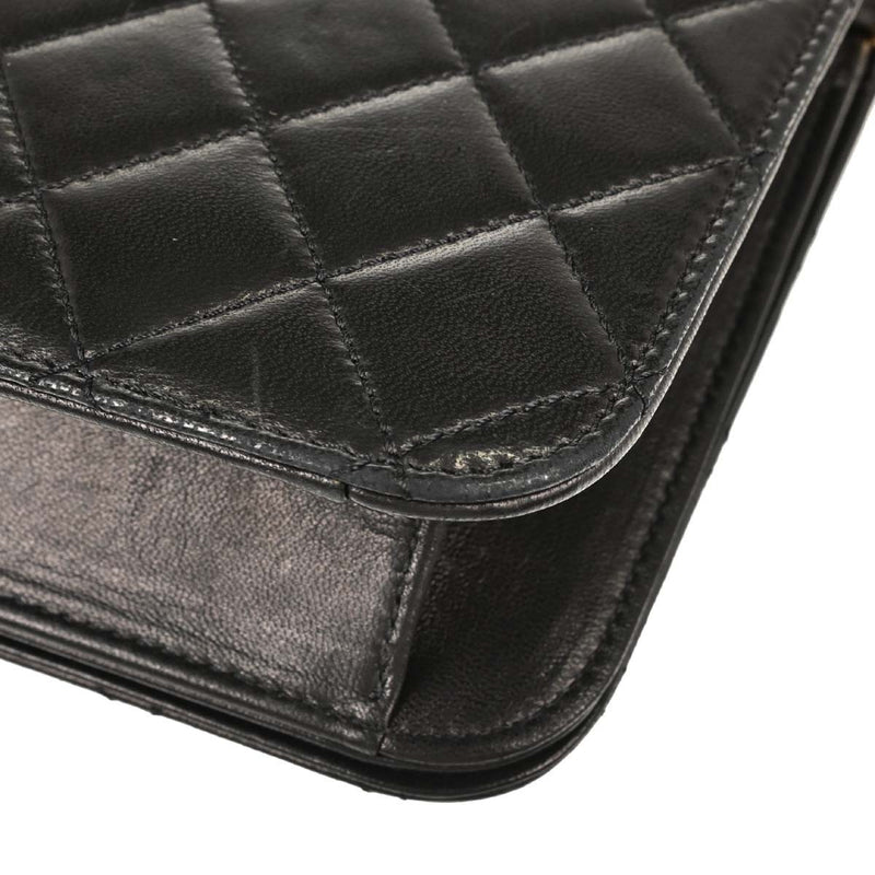 Chanel Vintage Full Flap Quilted Lambskin Black Leather Bag