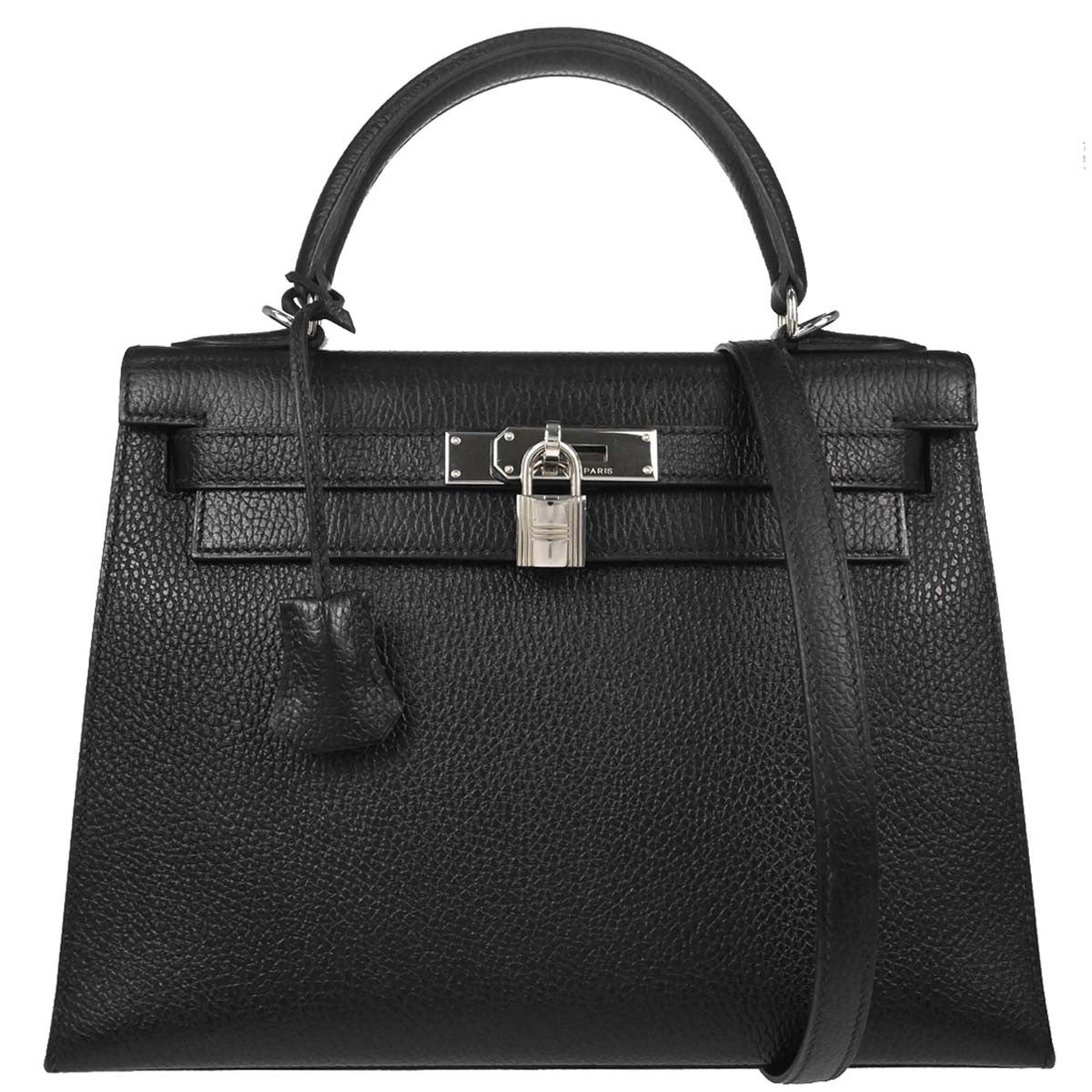 Hermes Kelly Black Vache Liegee With Palladium Hardware Calfskin Bag