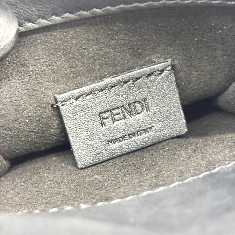 Fendi Sunshine Shopper Striped Suede Black Leather Bag